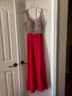 Red and Rhinestone Prom Dress